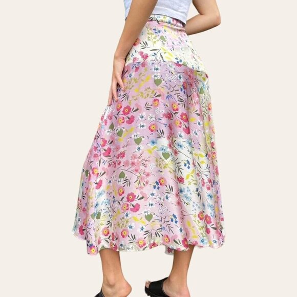 Zara Floral Satin Effect Asymmetric Midi Skirt Size XS - Picture 2 of 10